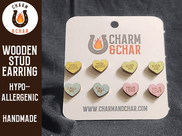 Candy Heart Wood Stud Earrings - Valentine's Day Fashion Earring Set - Stud Earring - Charm and Char